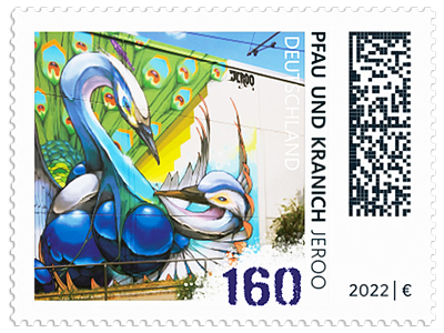 Die 160ct-Briefmarke der deutschen Pist aus der Serie "Street Art" zeigt ein Motiv von Jeroo aus Nellingen